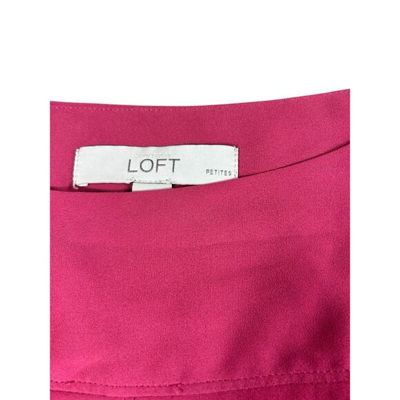 Ann Taylor LOFT Blouse Sz S Petite Rosy Pink Long Roll Tab Sleeves Career Office - Picture 3 of 7